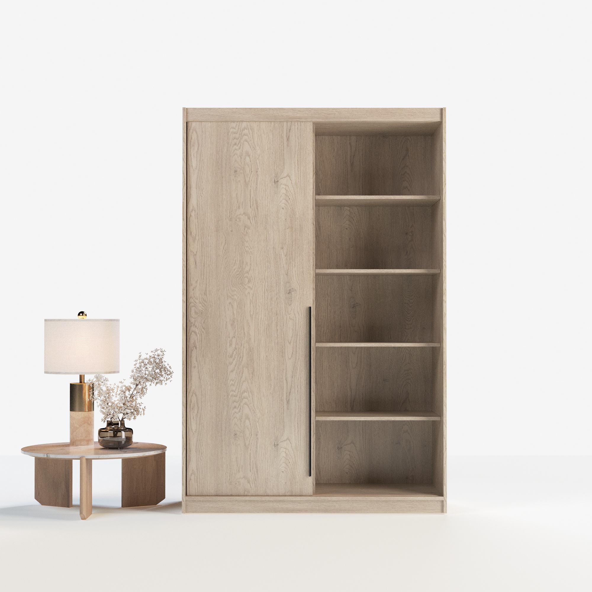 Szafa przesuwna ADAPTE 140 / 215 z półkami i drążkami - Dąb bielony OPCJE_Dab_140_01_polki