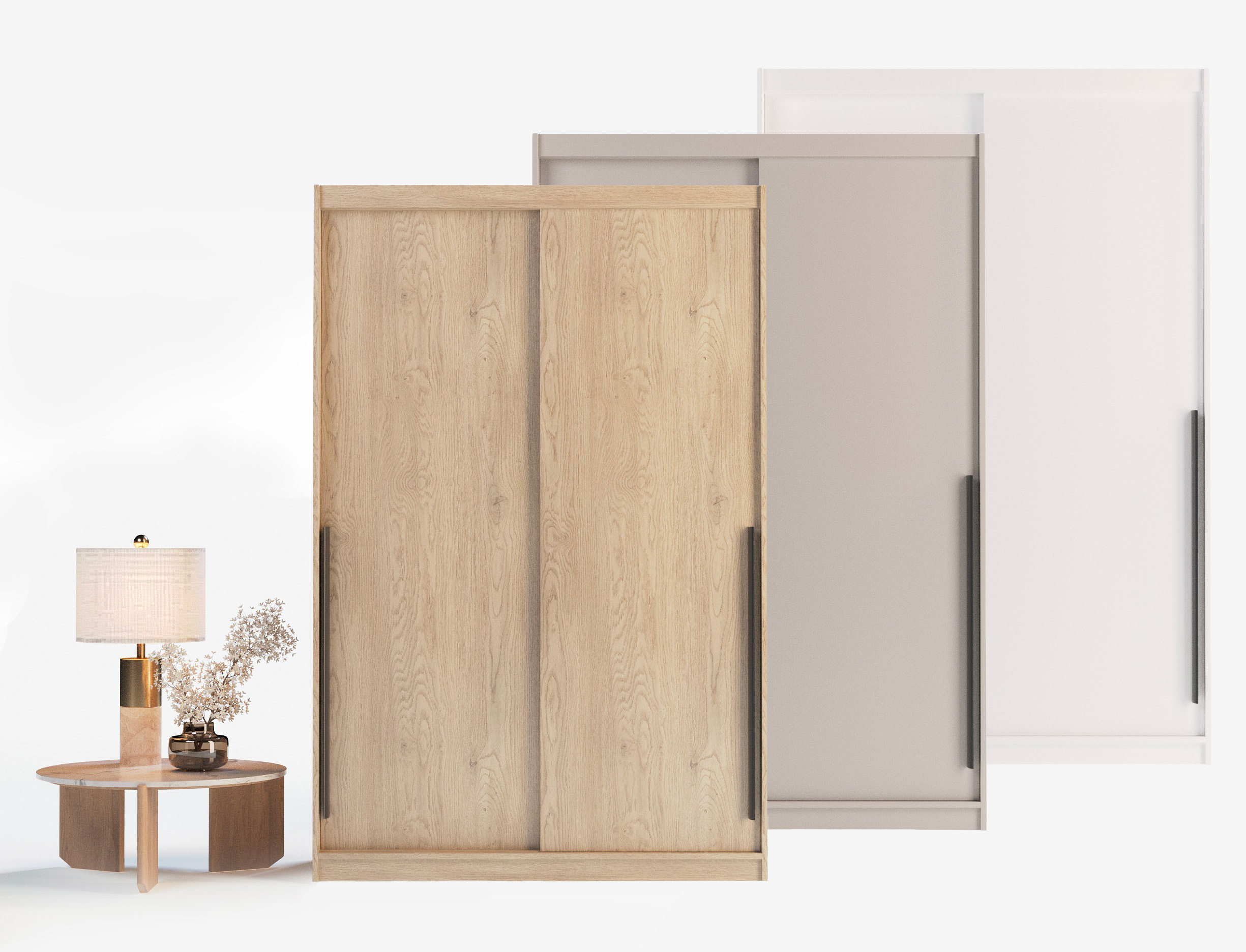 Szafa przesuwna ADAPTE 140 / 215 z półkami i drążkami - Dąb bielony adapte_kolory