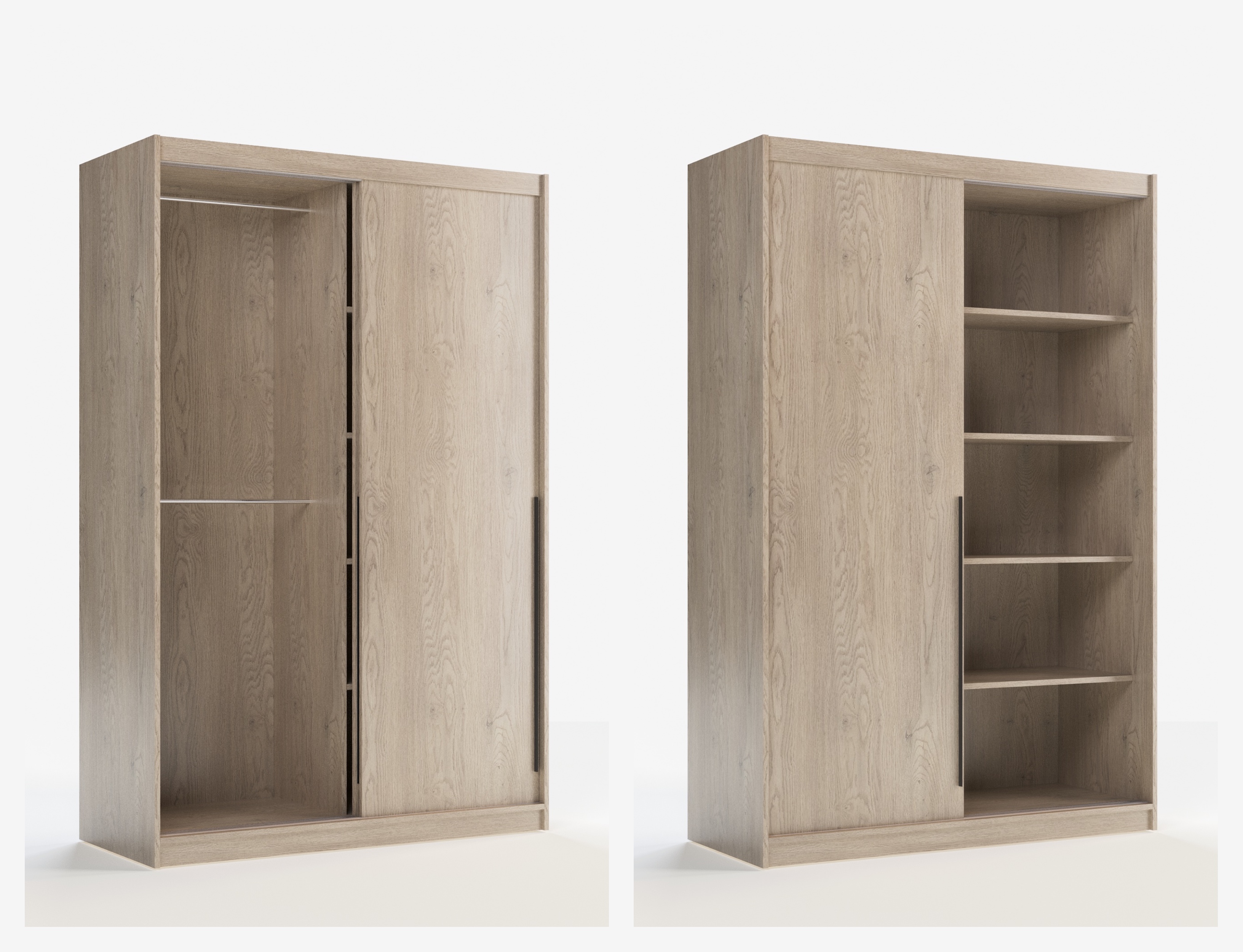 Szafa przesuwna ADAPTE 140 / 215 z półkami i drążkami - Dąb bielony adapte_wnetrze