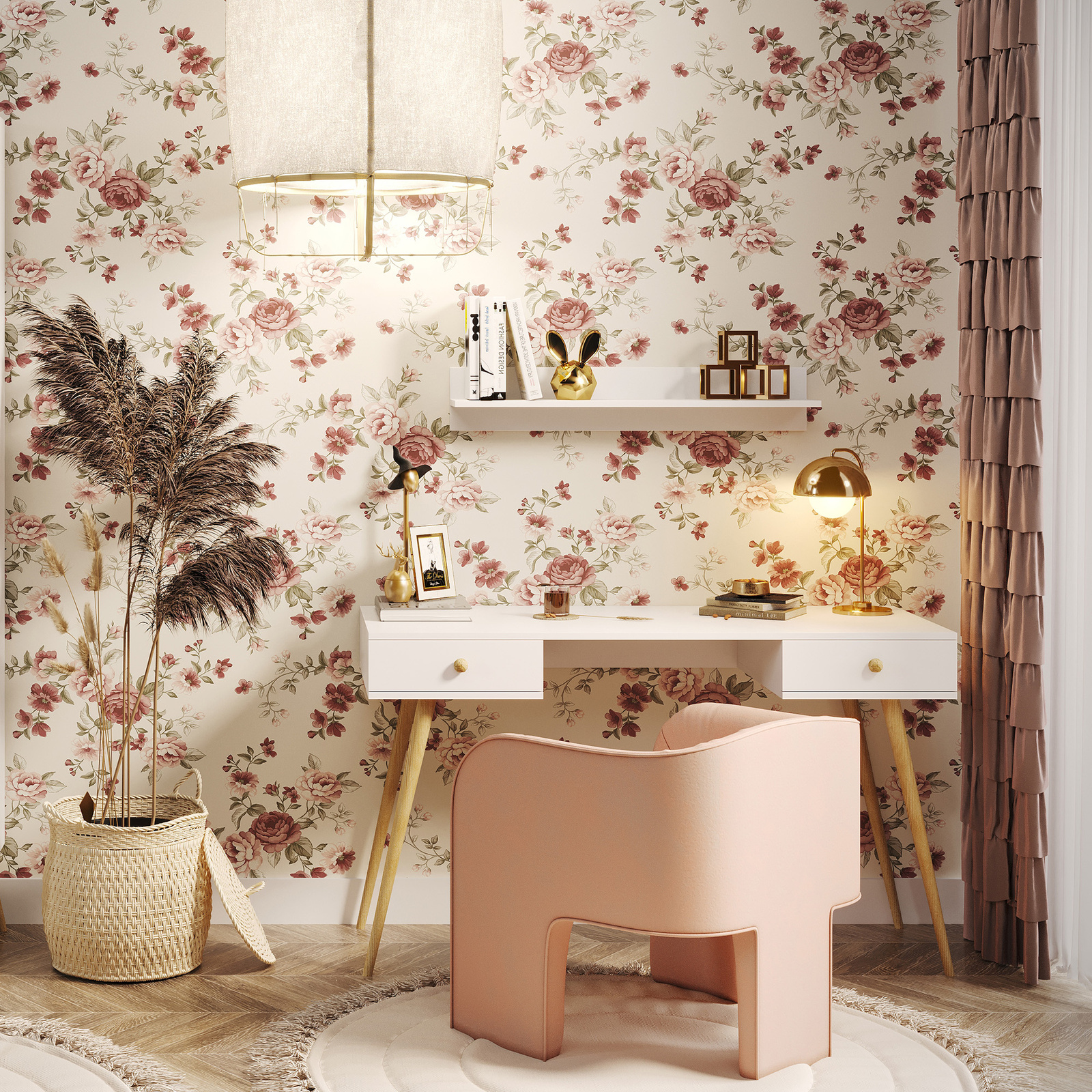 Biurko BOHO 135 cm z dwiema szufladami na drewnianych nogach - Biały mat - NOWOŚĆ 2024 biurko_1