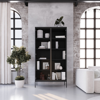 INDUST Witryna Loftowa wysoka 190 cm ze szklanymi drzwiami i metalowymi nogami