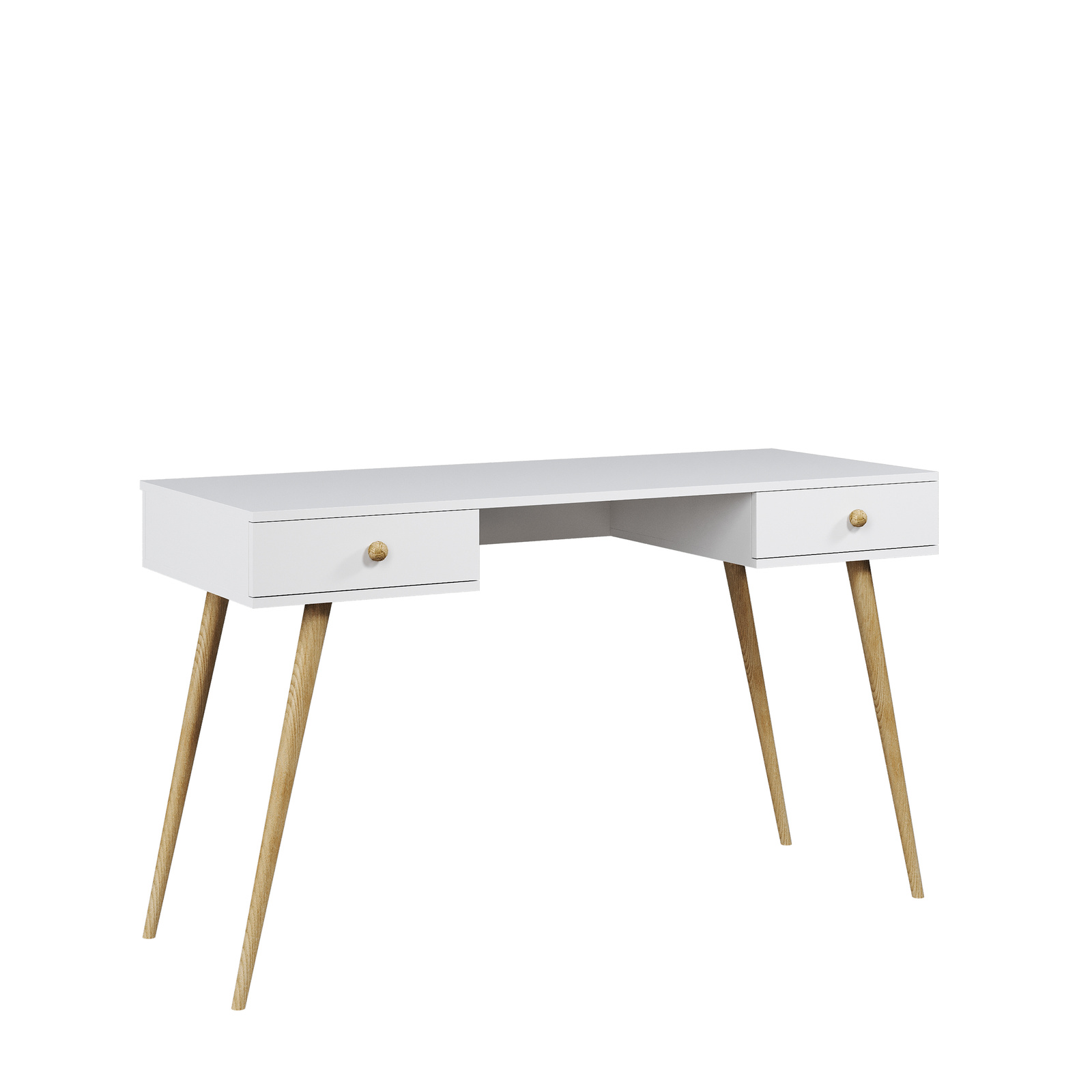 Biurko BOHO 135 cm z dwiema szufladami na drewnianych nogach - Biały mat - NOWOŚĆ 2024 biurko_1
